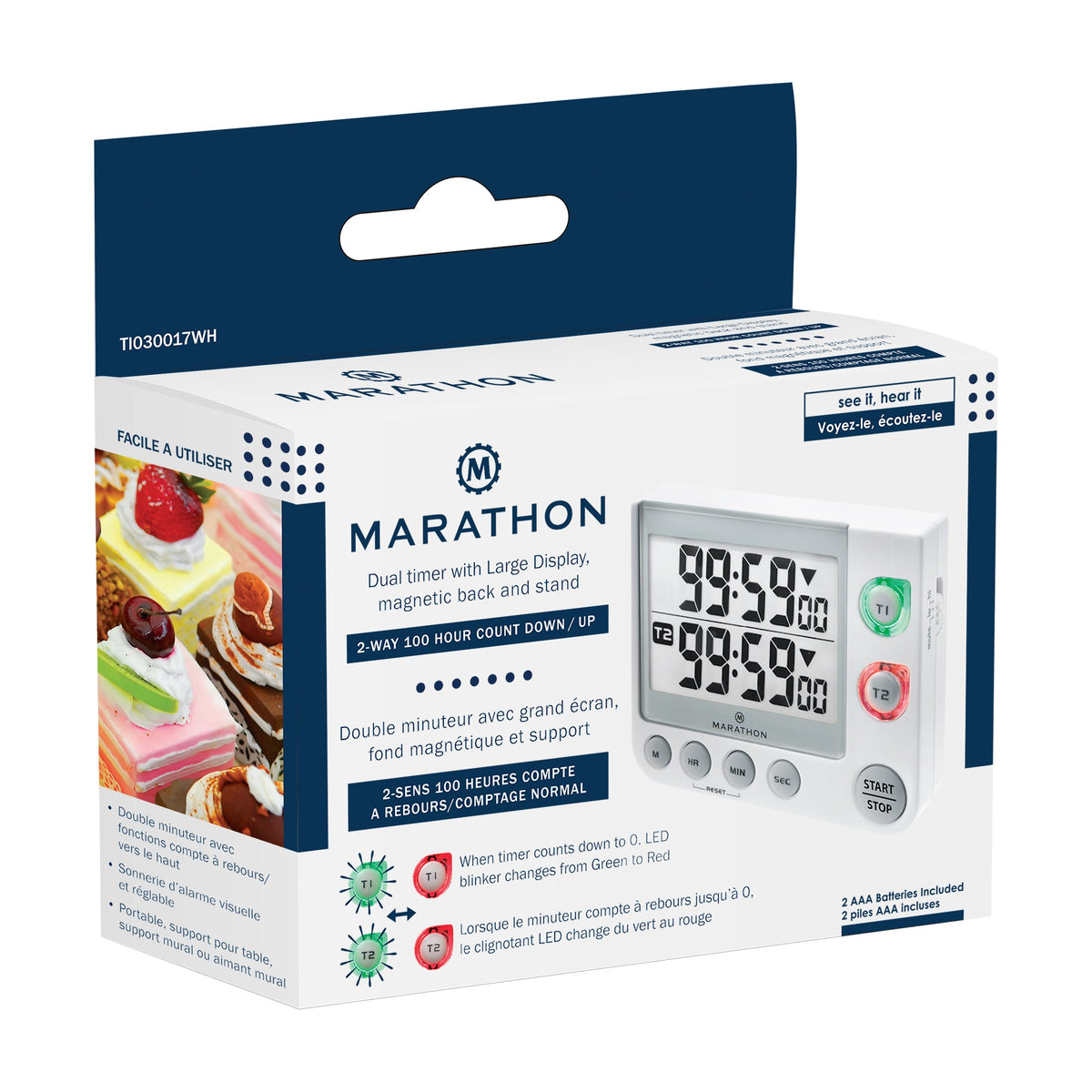 Marathon Dual Timer with Large Display, Magnetic Back and Stand