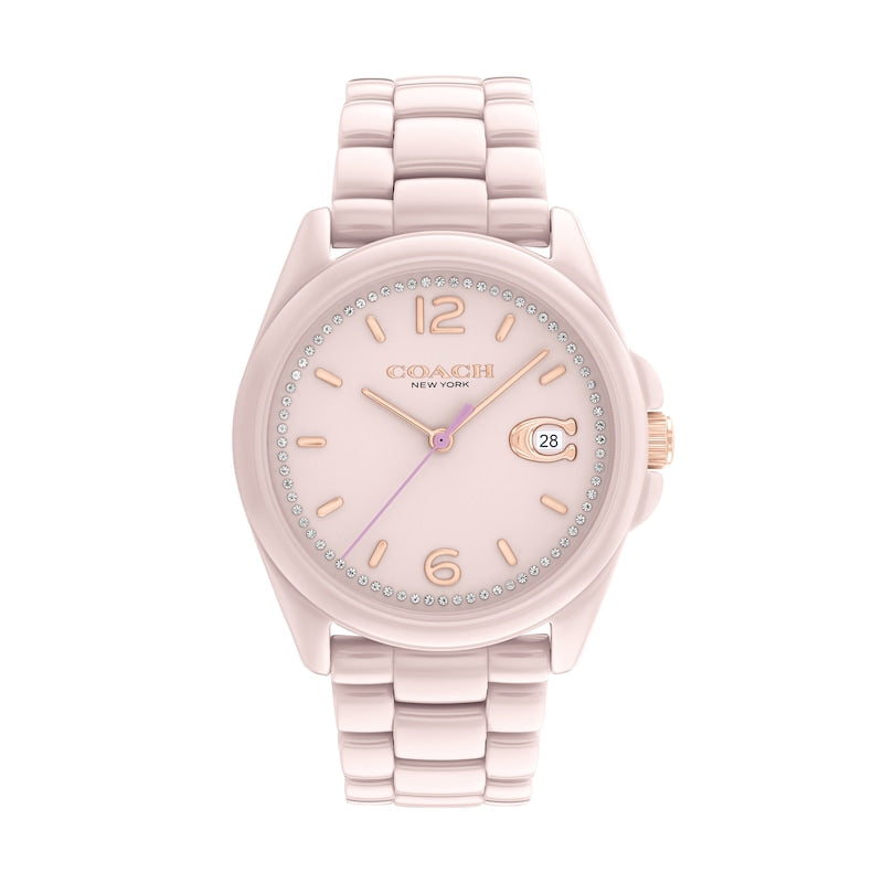 Coach Ladies' Greyson Crystal Accent Pink Ceramic Watch - 14503926