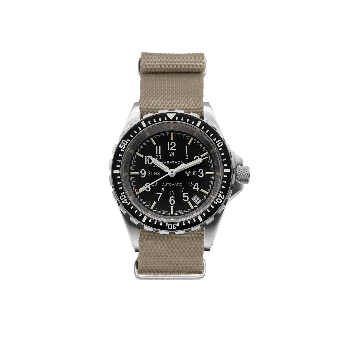 Marathon 18MM Nylon Canvas DEFSTAN Strap - Brushed Steel Hardware Sand