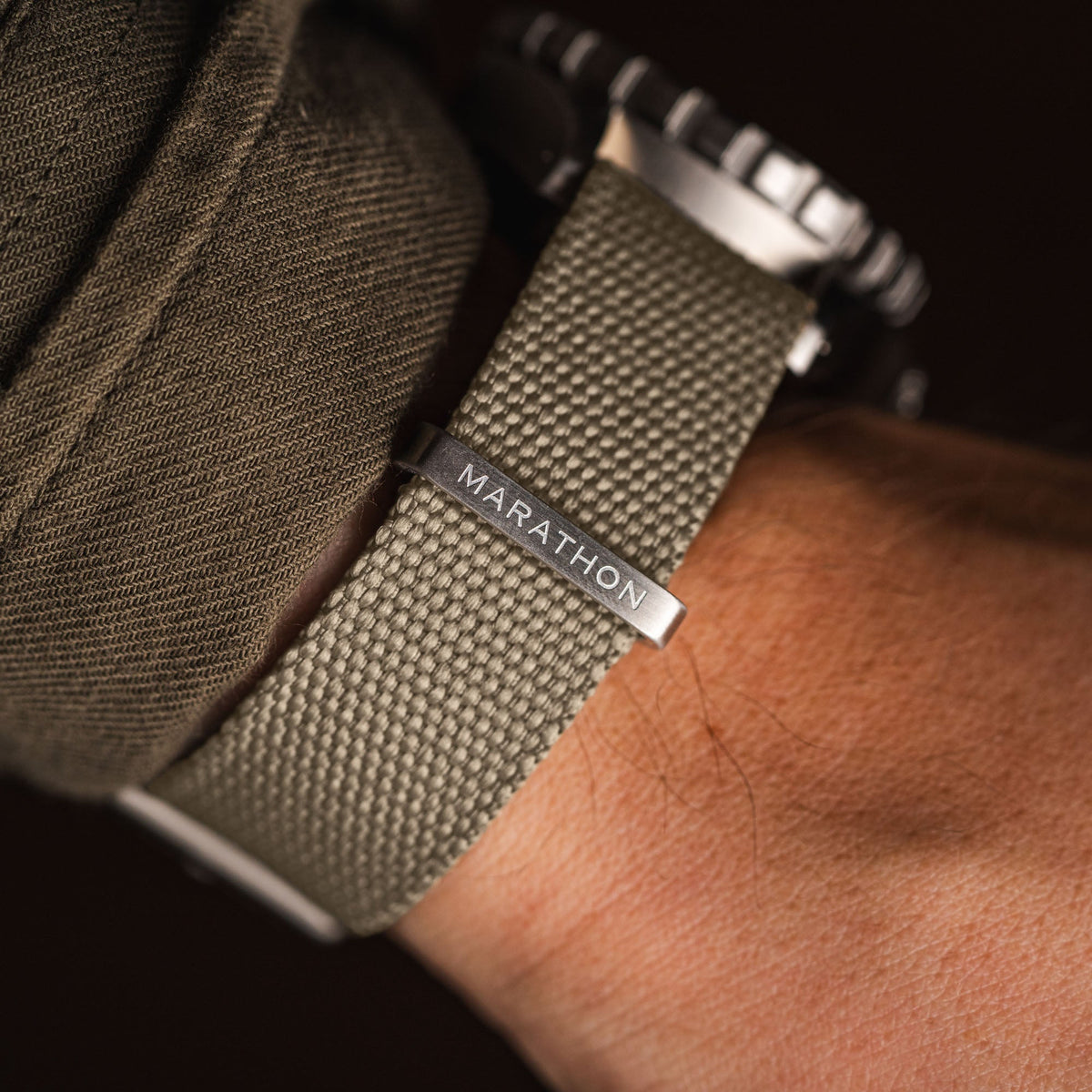 Marathon 18MM Nylon Canvas DEFSTAN Strap - Brushed Steel Hardware Sand