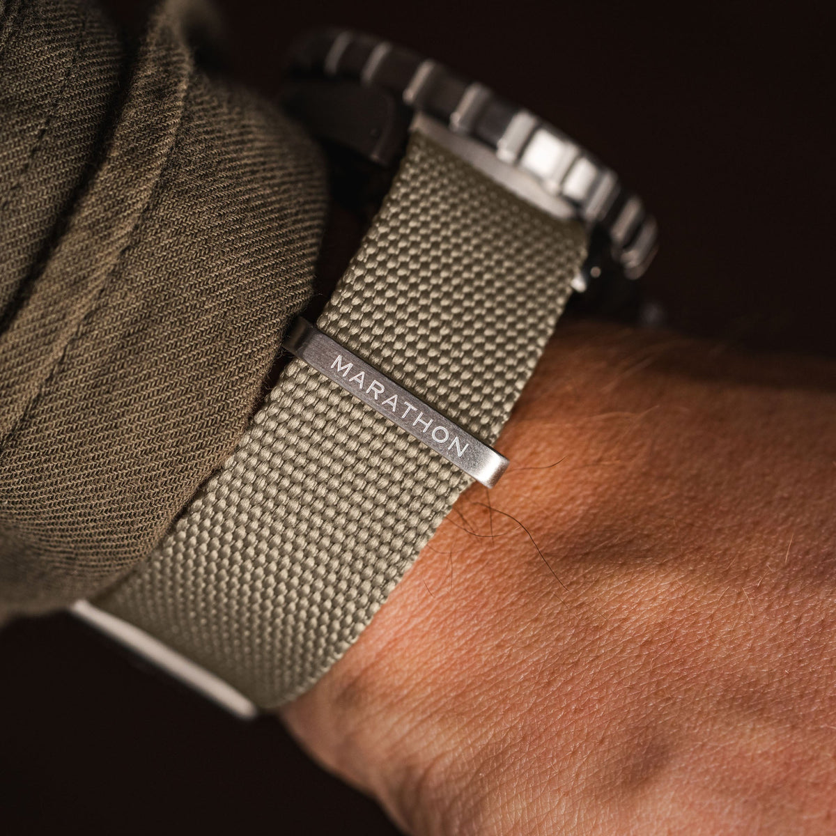 Marathon 20MM Nylon Canvas DEFSTAN Strap - Brushed Steel Hardware Sand