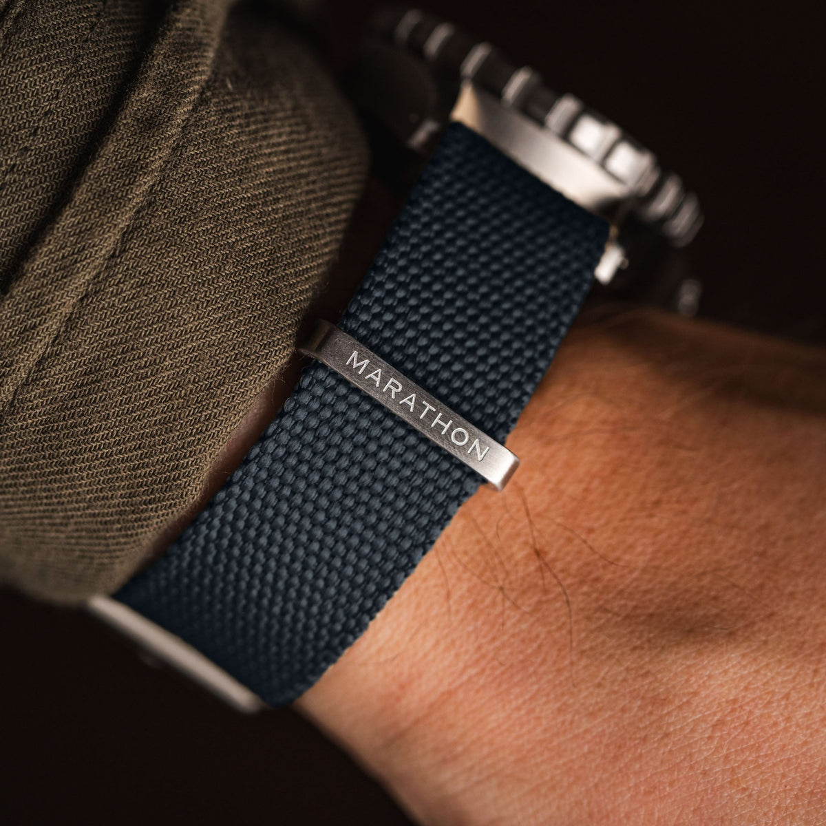 Marathon 18MM Nylon Canvas DEFSTAN Strap - Brushed Steel Hardware Slate