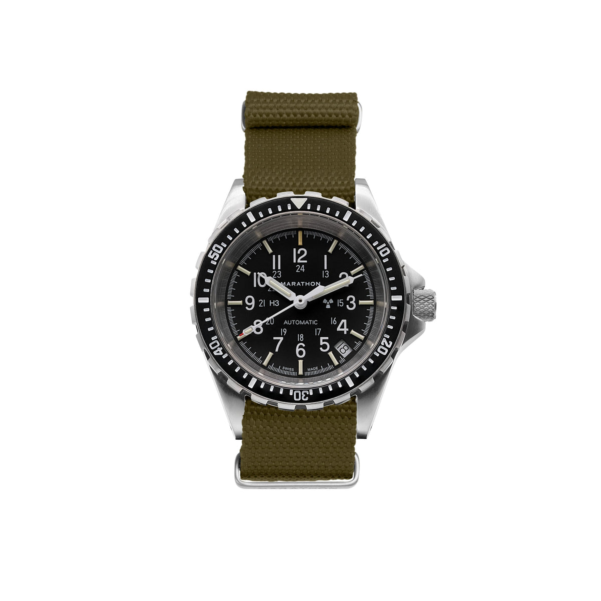 Marathon 18MM Nylon Canvas DEFSTAN Strap - Brushed Steel Hardware Olive