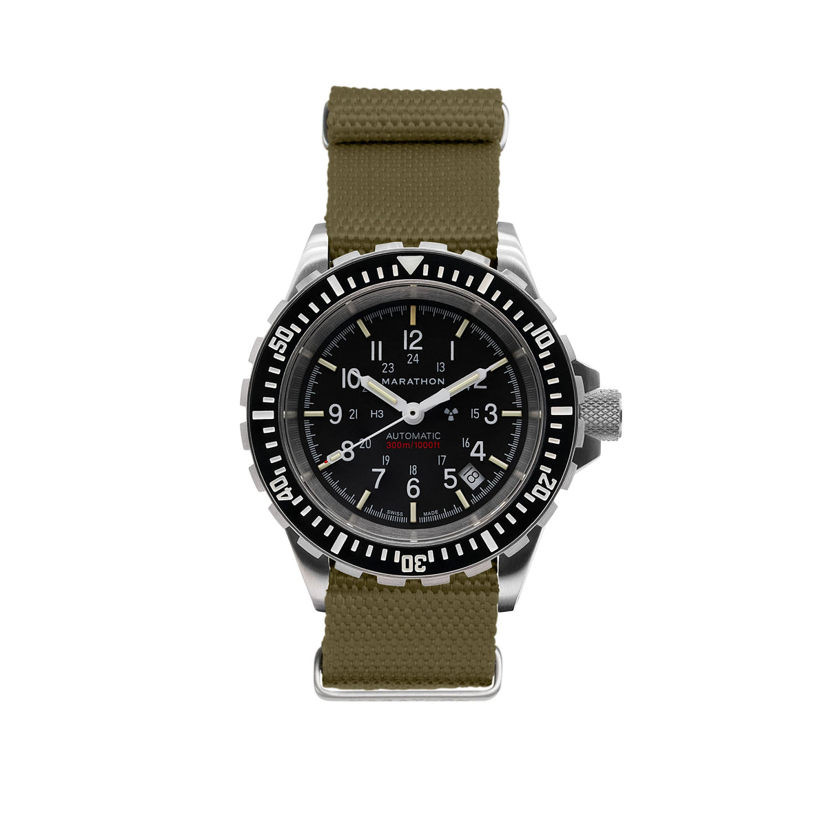 Marathon 20MM Nylon Canvas DEFSTAN Strap - Brushed Steel Hardware Olive