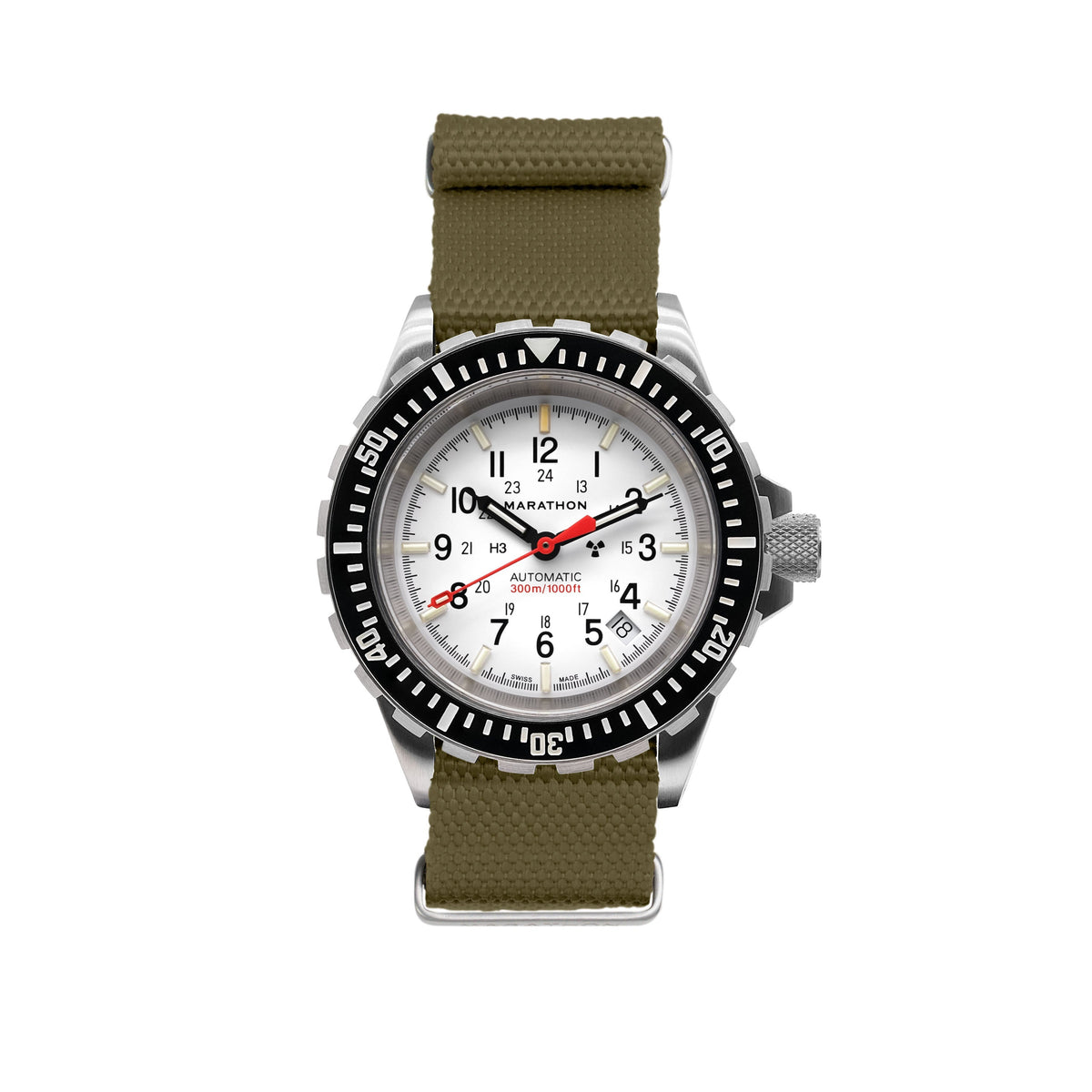 Marathon 20MM Nylon Canvas DEFSTAN Strap - Brushed Steel Hardware Olive