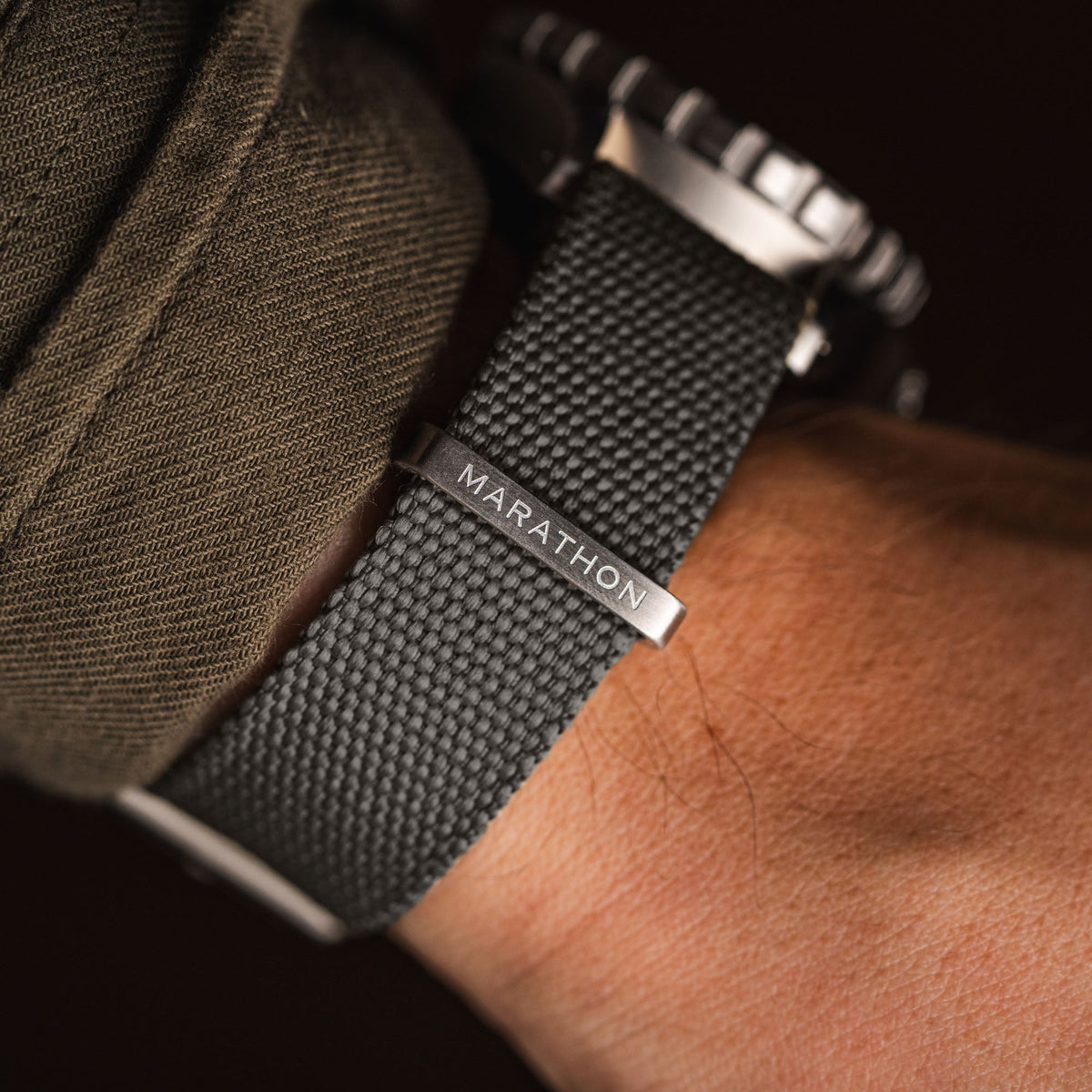 Marathon 18MM Nylon Canvas DEFSTAN Strap - Brushed Steel Hardware Stone