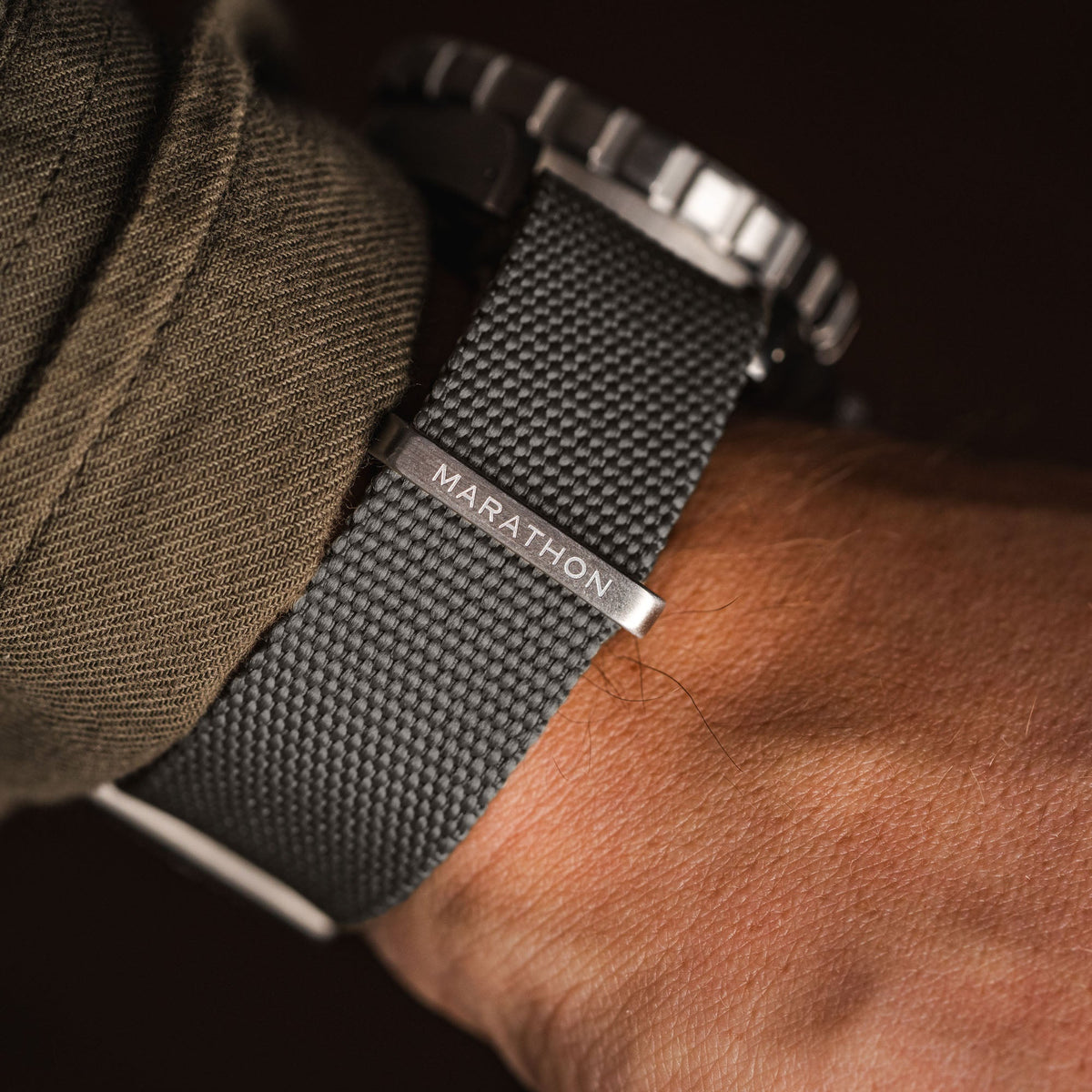 Marathon 20MM Nylon Canvas DEFSTAN Strap - Brushed Steel Hardware Stone