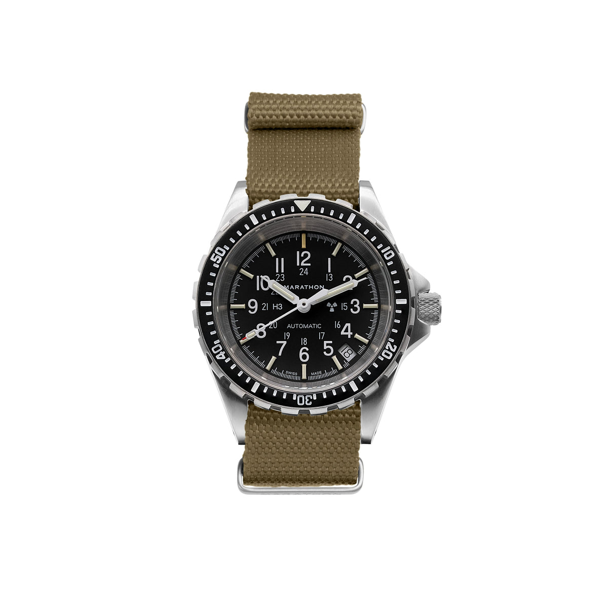 Marathon 18MM Nylon Canvas DEFSTAN Strap - Brushed Steel Hardware Khaki