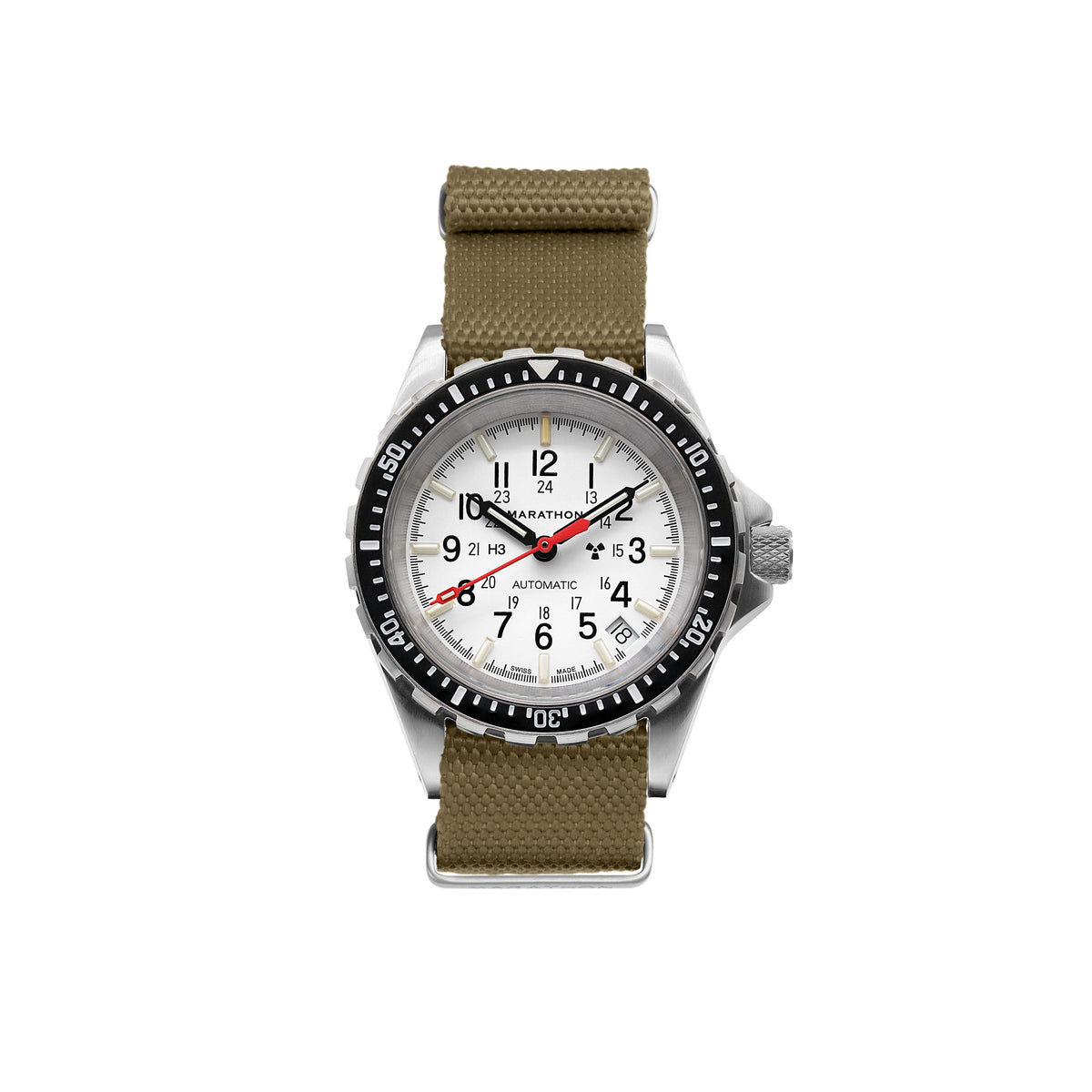 Marathon 18MM Nylon Canvas DEFSTAN Strap - Brushed Steel Hardware Khaki