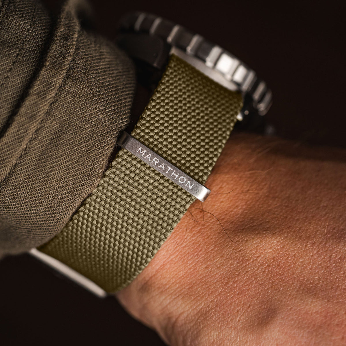 Marathon 20MM Nylon Canvas DEFSTAN Strap - Brushed Steel Hardware Khaki