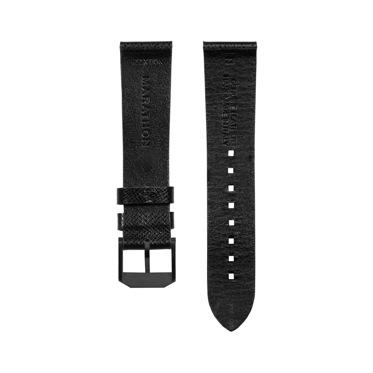 Marathon 2-Piece Leather Strap, 22mm, Black, Anthracite Hardware