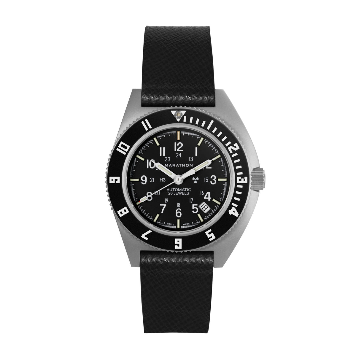 Marathon 2-Piece Leather Strap, 20mm, Black, Parkerized Hardware