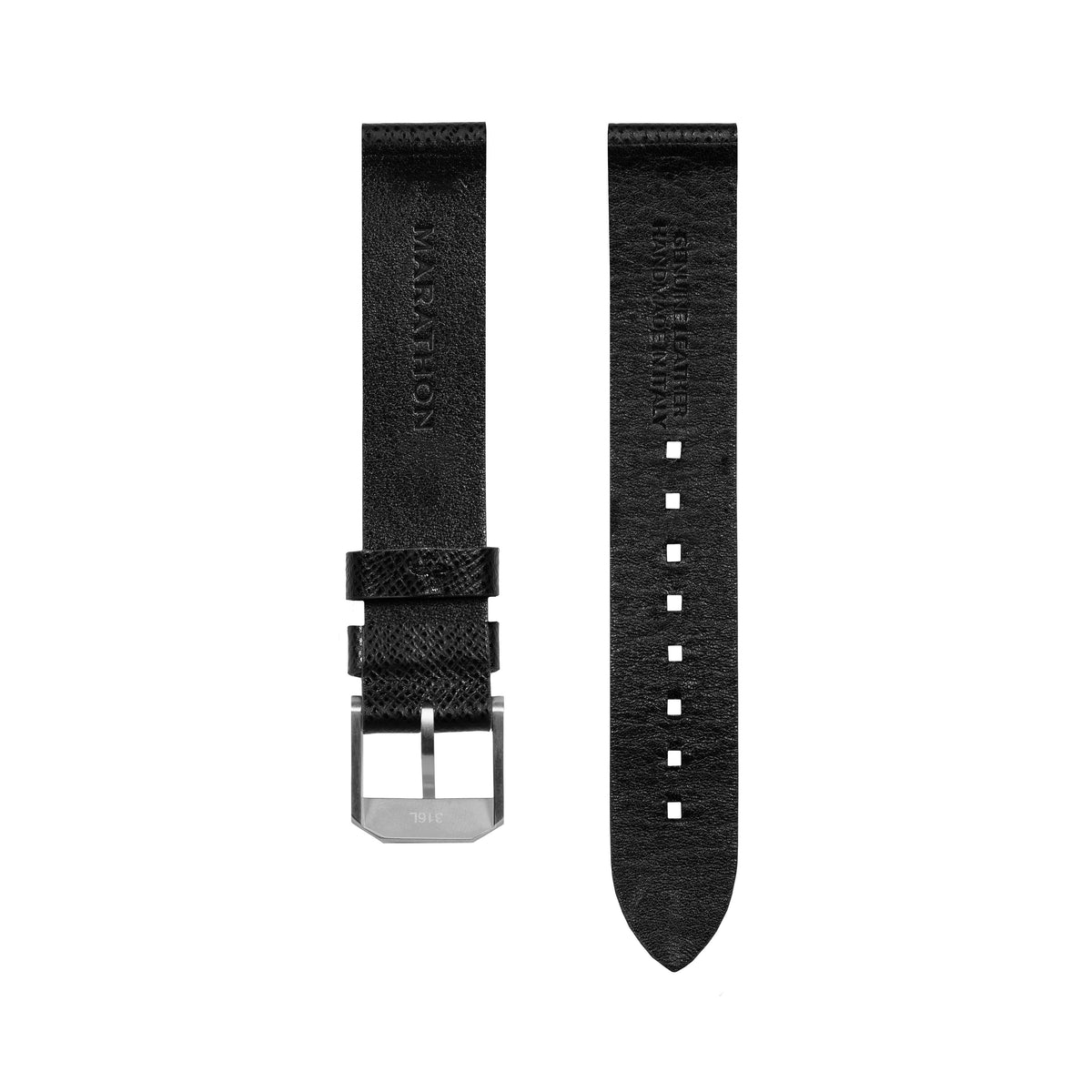 Marathon 2-Piece Leather Strap, 16mm, Black, Brushed Hardware