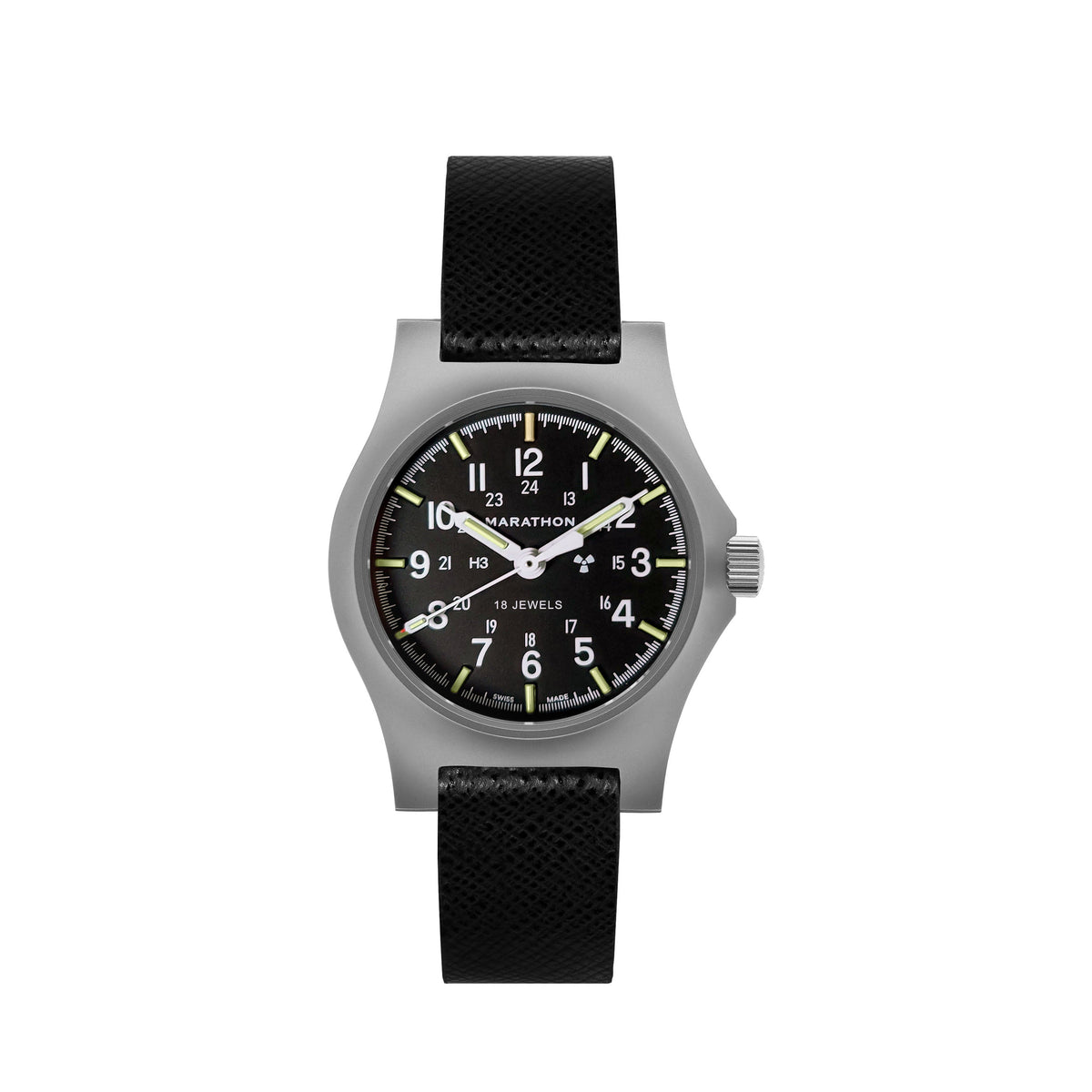Marathon 2-Piece Leather Strap, 16mm, Black, Brushed Hardware
