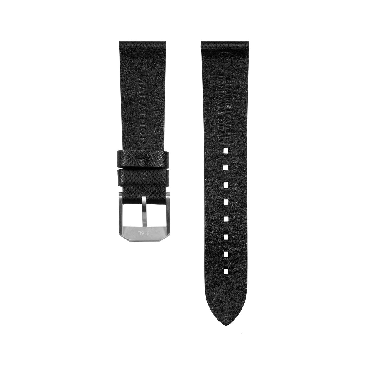 Marathon 2-Piece Leather Strap, 18mm, Black, Brushed Hardware