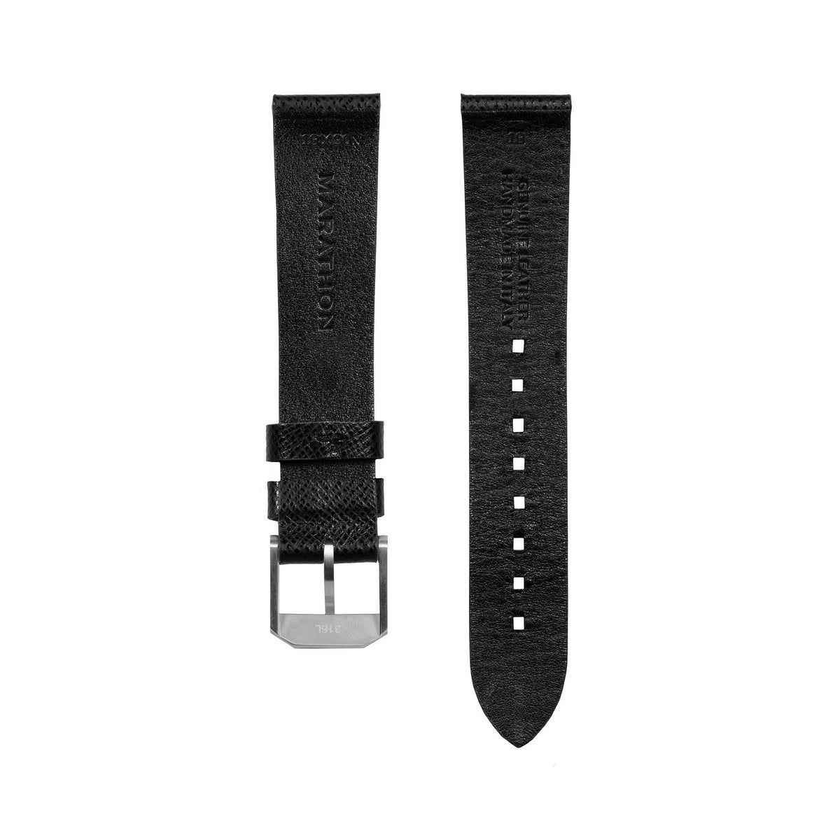 Marathon 2-Piece Leather Strap, 18mm, Black, Brushed Hardware