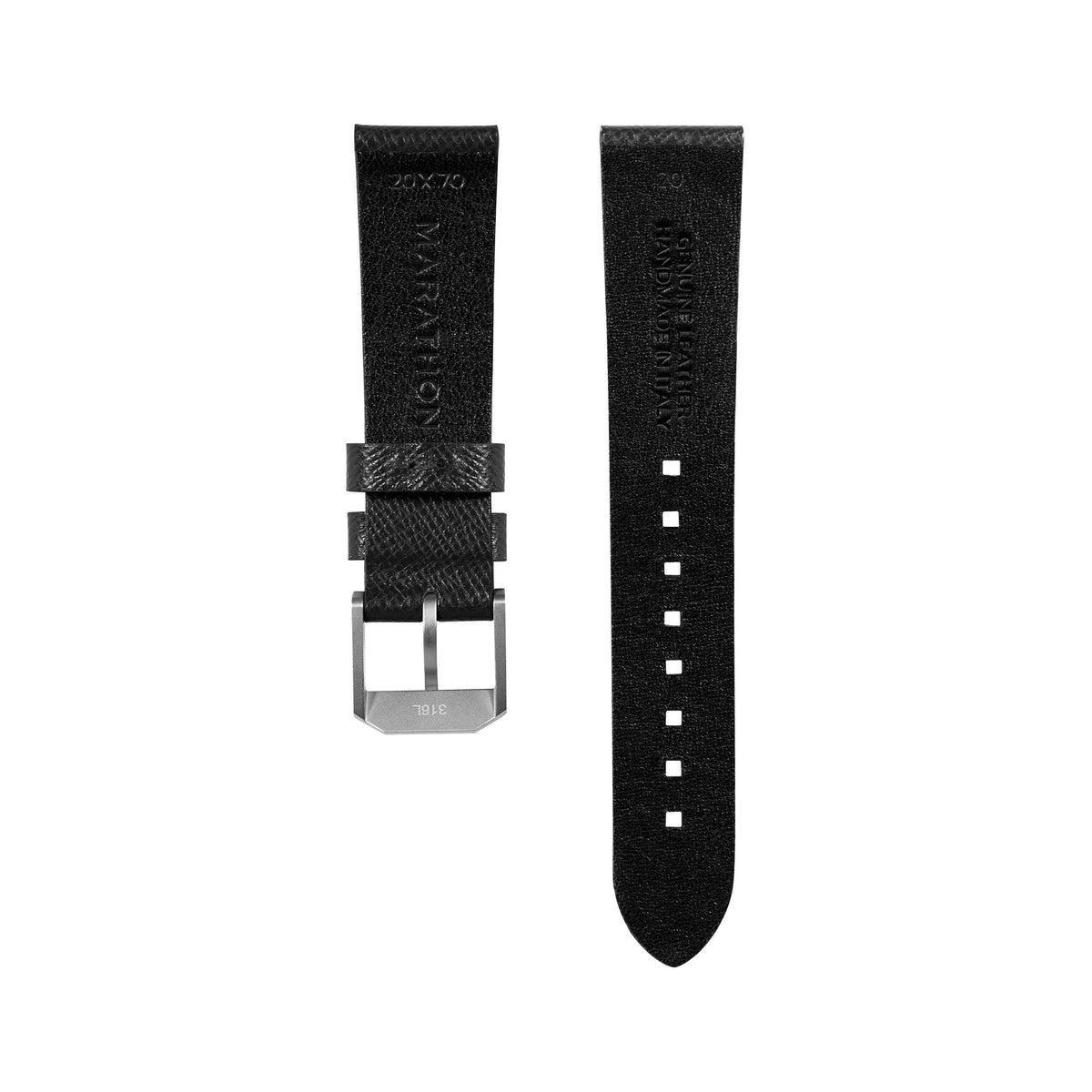 Marathon 2-Piece Leather Strap, 20mm, Black, Brushed Hardware