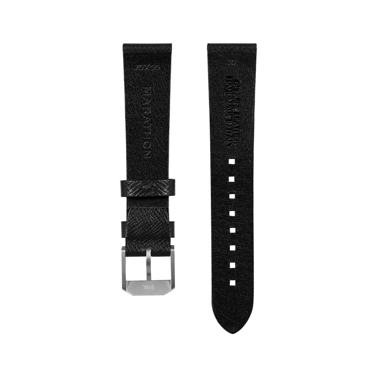 Marathon 2-Piece Leather Strap, 20mm, Black, Brushed Hardware