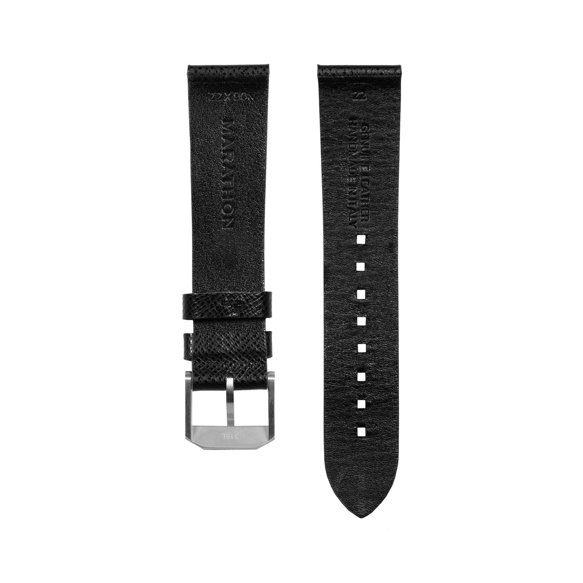 Marathon 2-Piece Leather Strap, 22mm, Black, Brushed Hardware