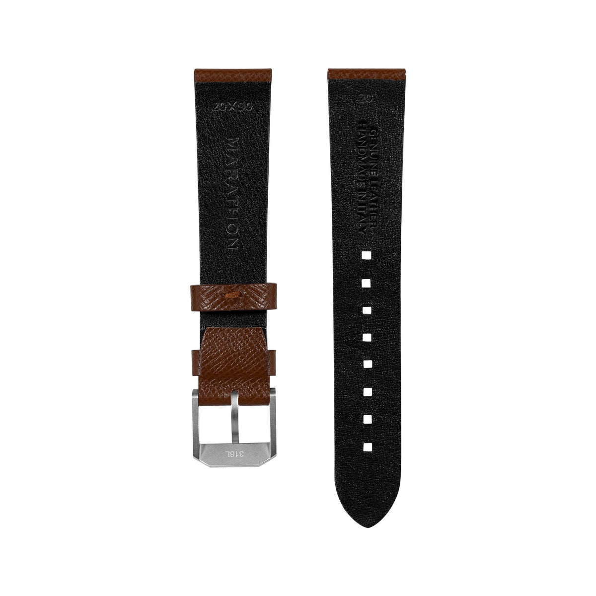 Marathon 2-Piece Leather Strap, 20mm, Cognac, Brushed Hardware