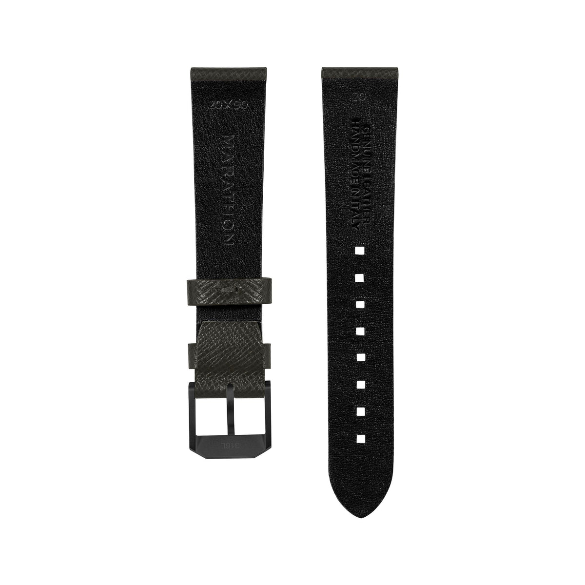Marathon 2-Piece Leather Strap, 20mm, Moss Green, Anthracite Hardware
