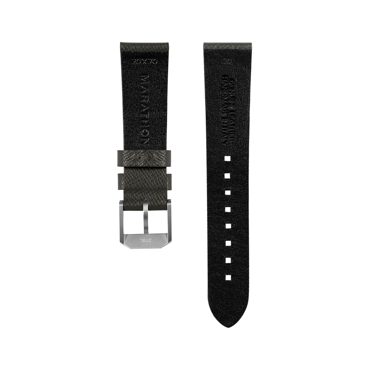 Marathon 2-Piece Leather Strap, 20mm, Moss Green, Brushed Steel Hardware