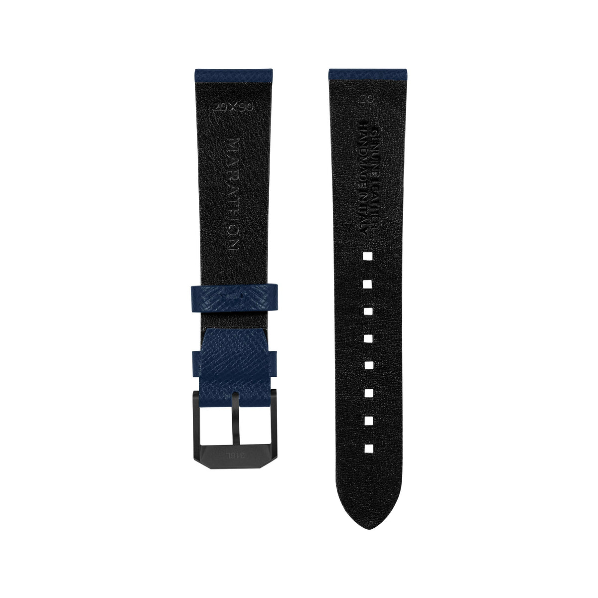 Marathon 2-Piece Leather Strap, 20mm, Royal Blue, Anthracite Hardware