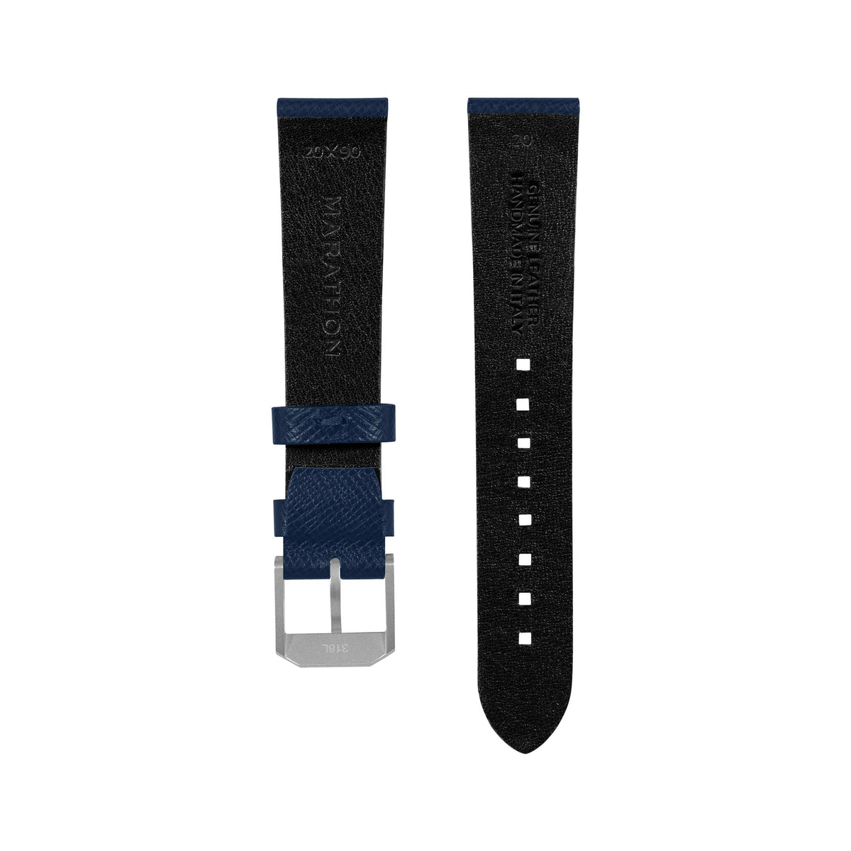 Marathon 2-Piece Leather Strap, 20mm, Royal Blue, Parkerized Hardware