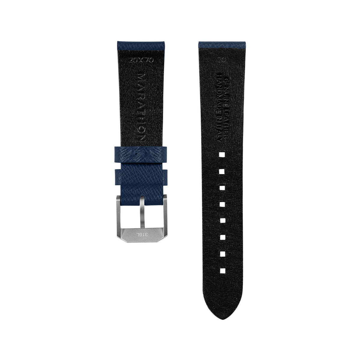 Marathon 2-Piece Leather Strap, 20mm, Royal Blue, Brushed Steel Hardware