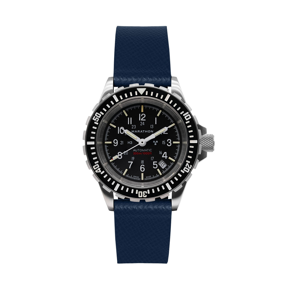 Marathon 2-Piece Leather Strap, 20mm, Royal Blue, Brushed Steel Hardware
