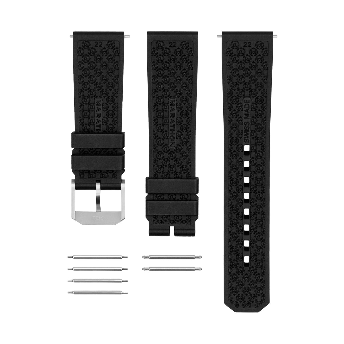Marathon 3-Piece Rubber Strap Kit, Black, 22mm
