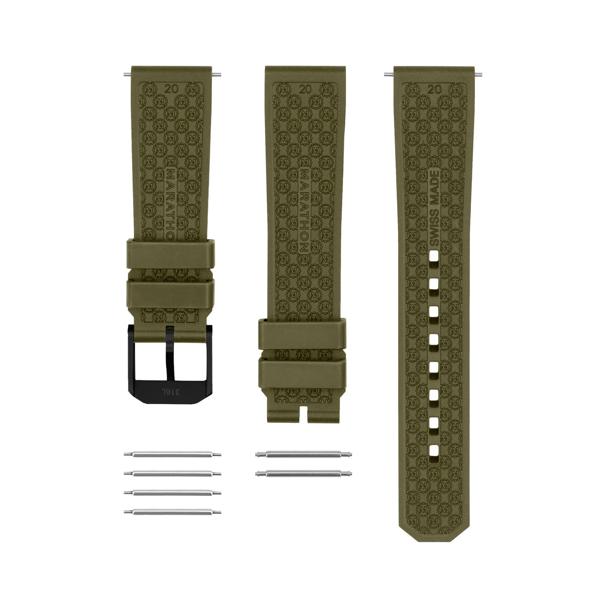 Marathon 3-Piece Rubber Strap Kit, OD Green, Anthracite, 20mm