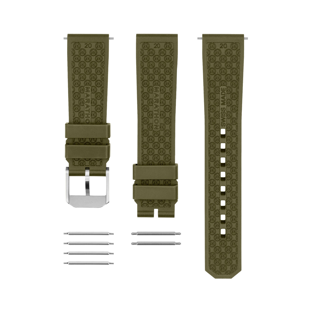 Marathon 3-Piece Rubber Strap Kit, OD Green, 20mm