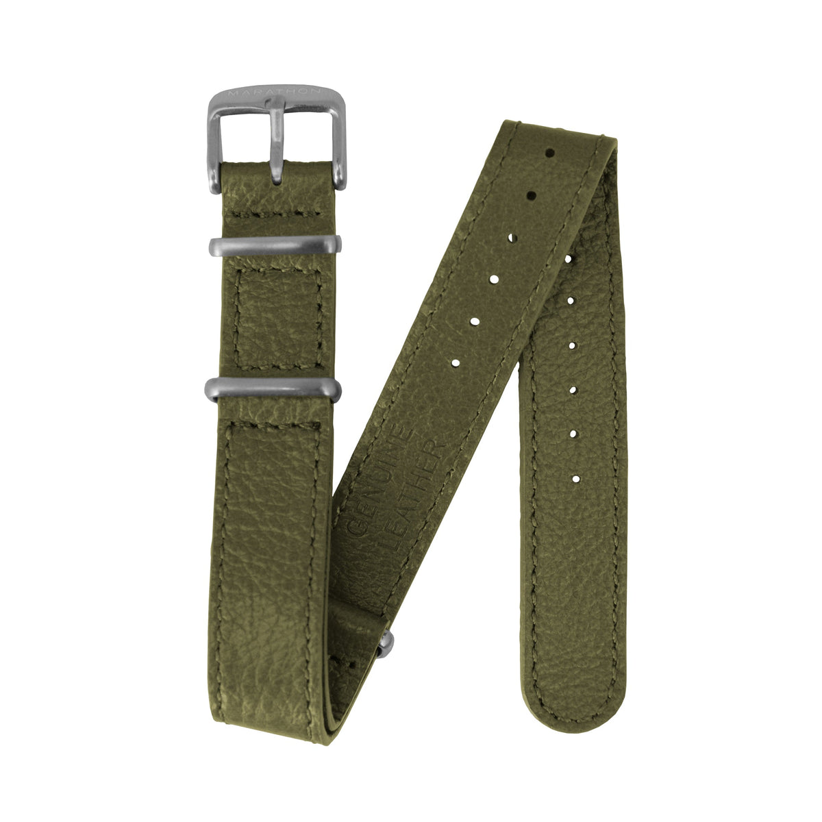 20mm Leather NATO Watch Band/Strap with Stainless Steel Square Buckle - marathonwatch