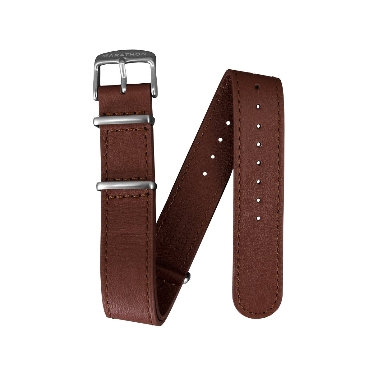 22mm Leather NATO Watch Band/Strap with Stainless Steel Square Buckle - marathonwatch