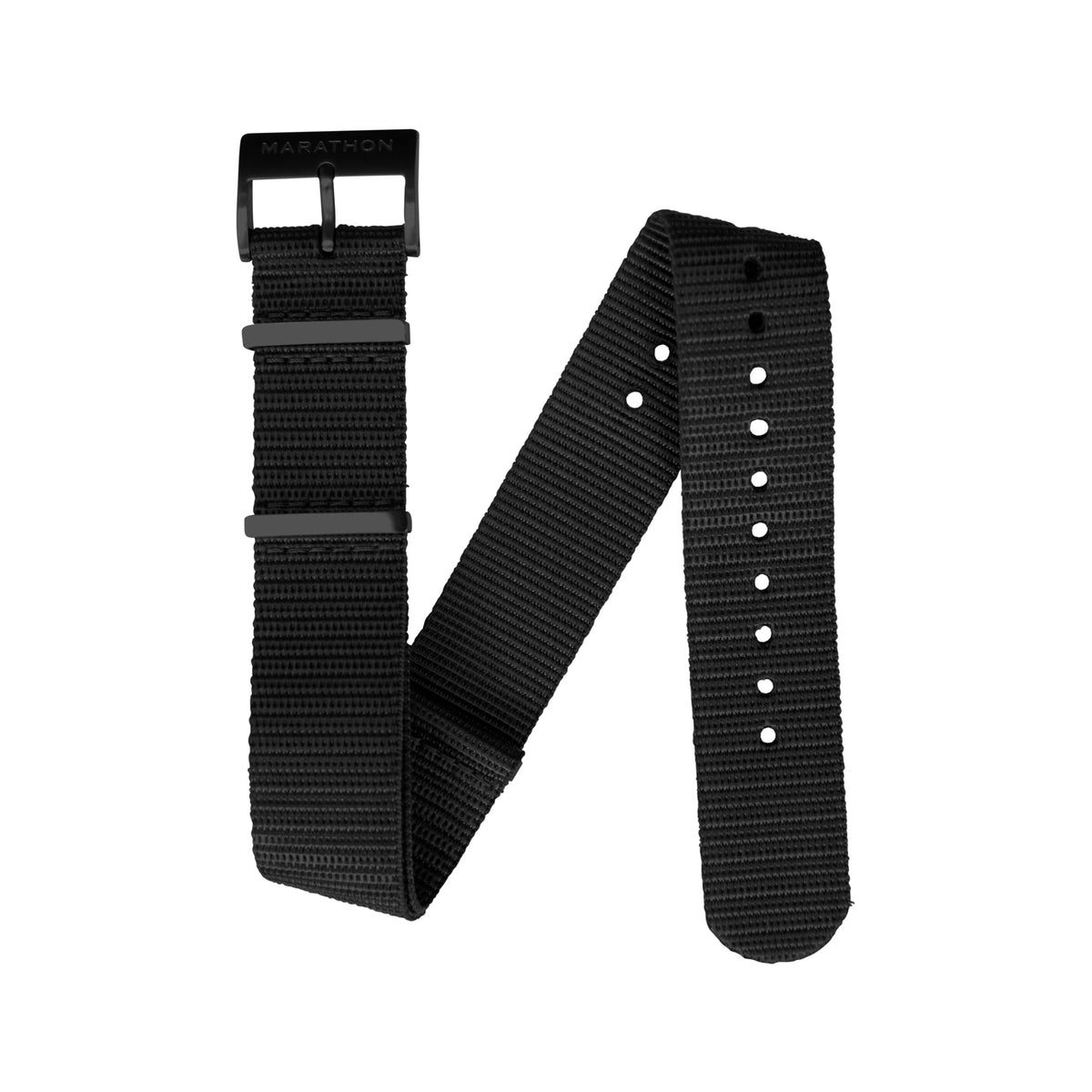 20mm Black Nylon NATO Watch Band/Strap with IP Black Stainless Steel Square Buckle - marathonwatch