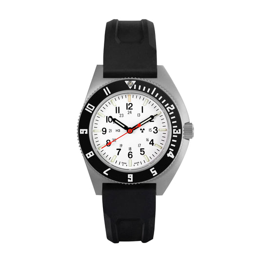 Marathon 41mm Arctic Steel Navigator (SSNAV) on Black 3-Piece Rubber Strap Kit