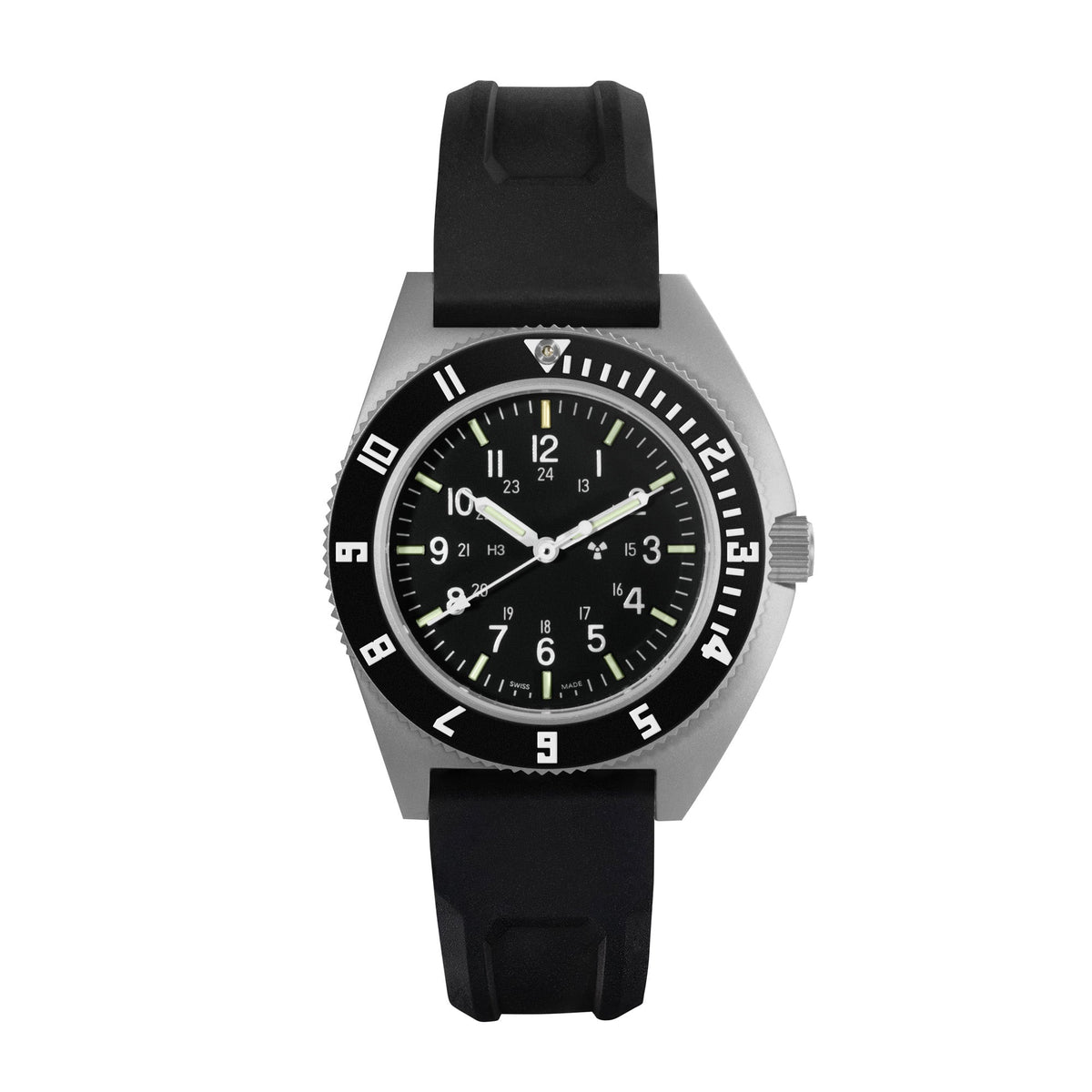 Marathon 41mm Steel Navigator (SSNAV) on Black 3-Piece Rubber Strap Kit