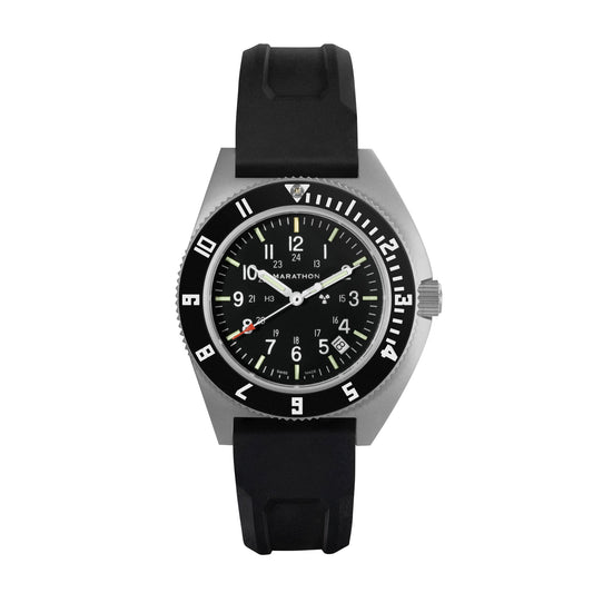 Marathon 41mm Steel Navigator w/Date (SSNAV-D) on Black 3-Piece Rubber Strap Kit