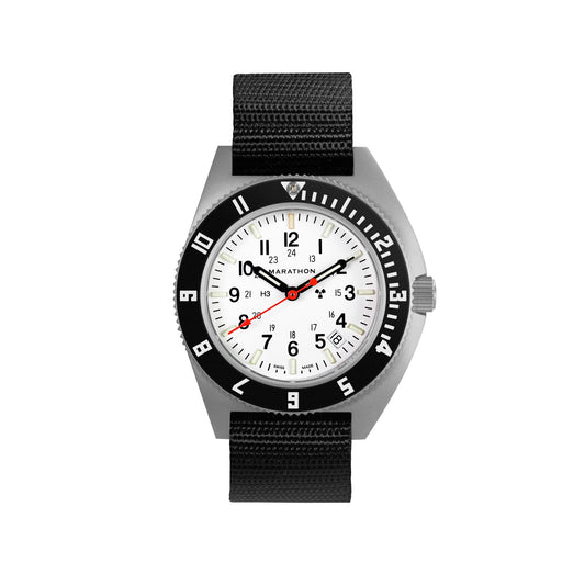 Marathon 41mm Arctic Steel Navigator w/ Date (SSNAV-D) on Ballistic Nylon