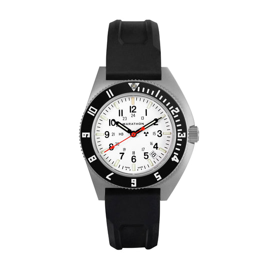 Marathon 41mm Arctic Steel Navigator w/Date (SSNAV-D) on Black 3-Piece Rubber Strap Kit