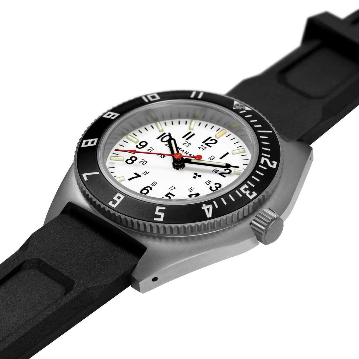 Marathon 41mm Arctic Steel Navigator w/Date (SSNAV-D) on Black 3-Piece Rubber Strap Kit
