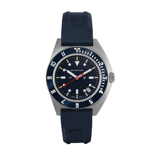 Marathon 41mm Blue Steel Navigator w/Date (SSNAV-D) on Blue 3-Piece Rubber Strap Kit