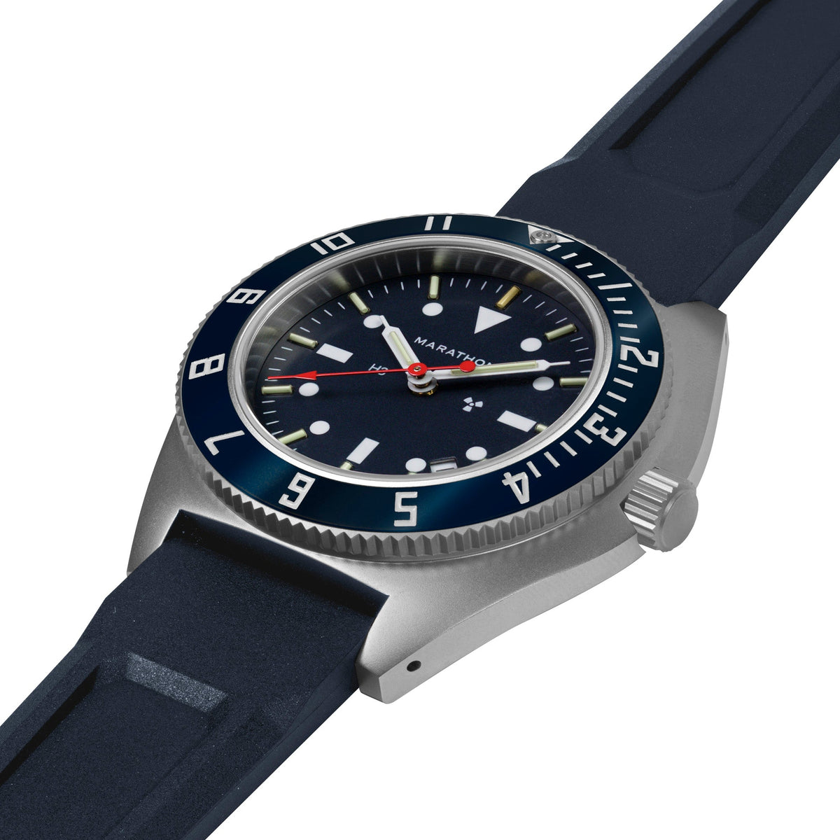 Marathon 41mm Blue Steel Navigator w/Date (SSNAV-D) on Blue 3-Piece Rubber Strap Kit