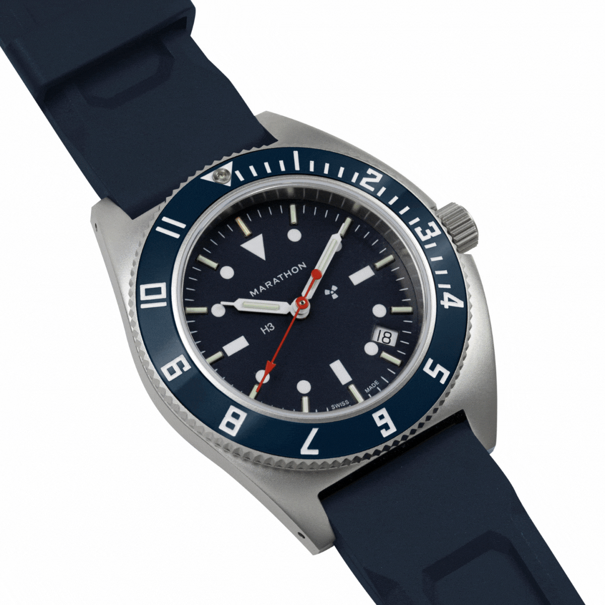 Marathon 41mm Blue Steel Navigator w/Date (SSNAV-D) on Blue 3-Piece Rubber Strap Kit