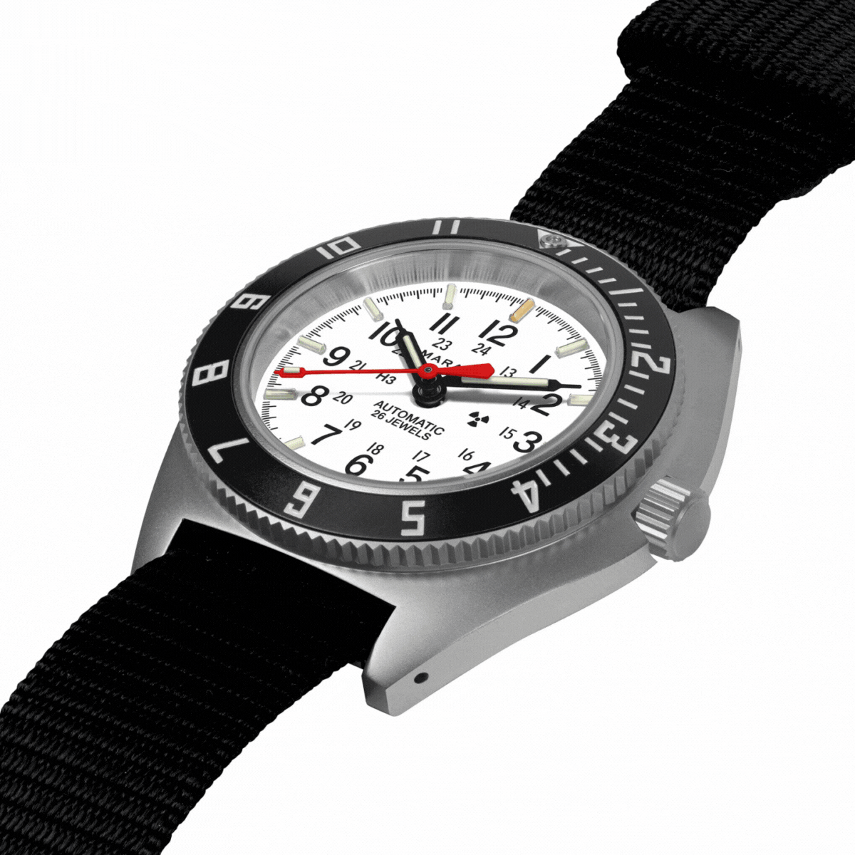 Marathon 41mm Arctic Steel Navigator w/ Date Automatic (Arctic SSNAV-D Auto) on Ballistic Nylon