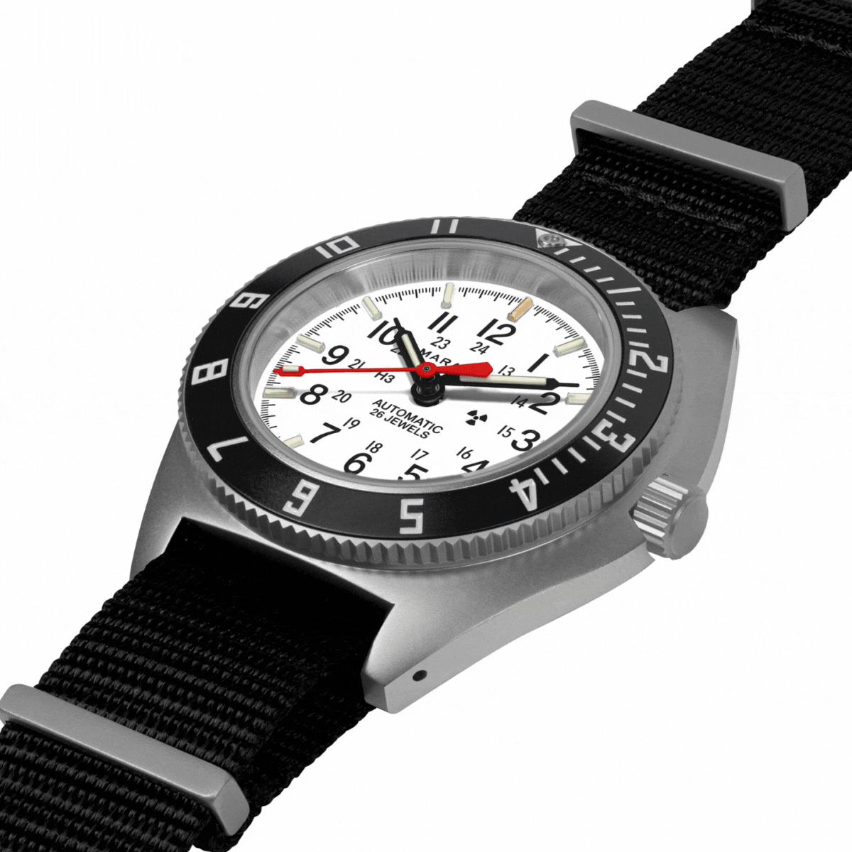 Marathon 41mm Arctic Steel Navigator w/ Date Automatic (Arctic SSNAV-D Auto) on Nylon DEFSTAN