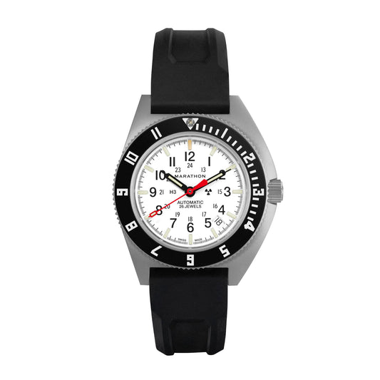 Marathon 41mm Arctic Steel Navigator w/ Date Automatic (Arctic SSNAV-D Auto) on Black 3-Piece Rubber Strap Kit