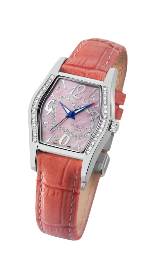 Allegra P0253DQS watch with pink mother-of-pearl dial and diamond accents