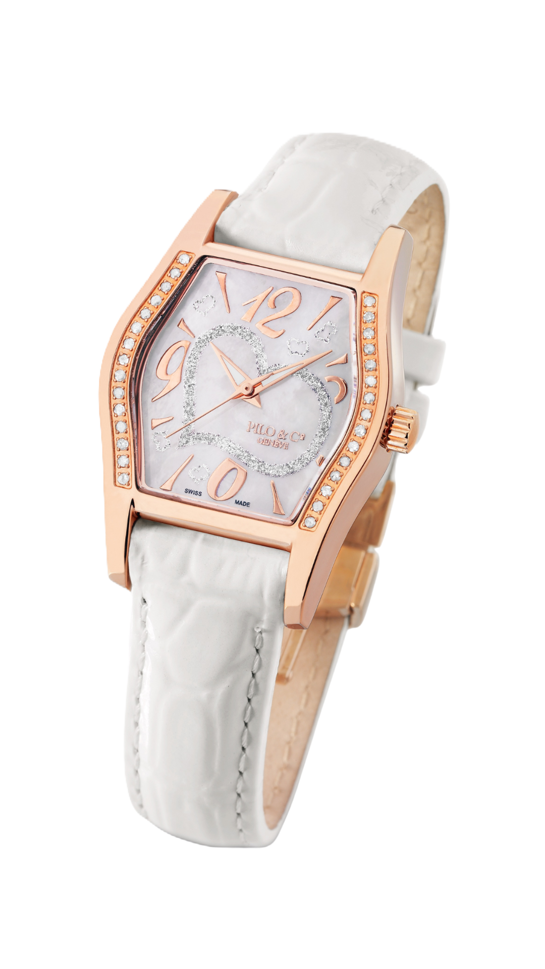 Allegra P0257DQGR watch with mother-of-pearl dial and diamond heart